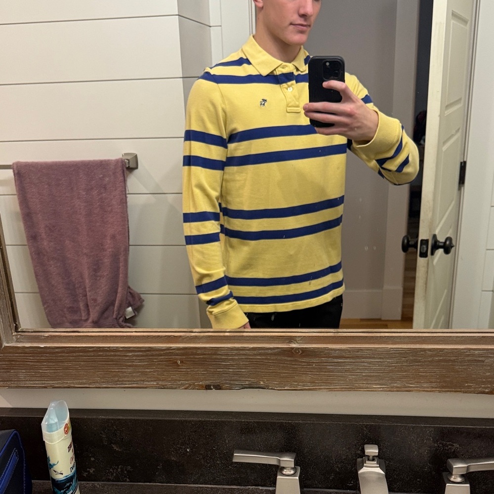 Abercrombie & Fitch Yellow and Blue Striped Polo